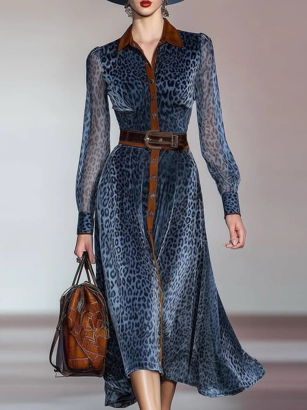 Leopard Print Shirt Dress with Contrast Trim